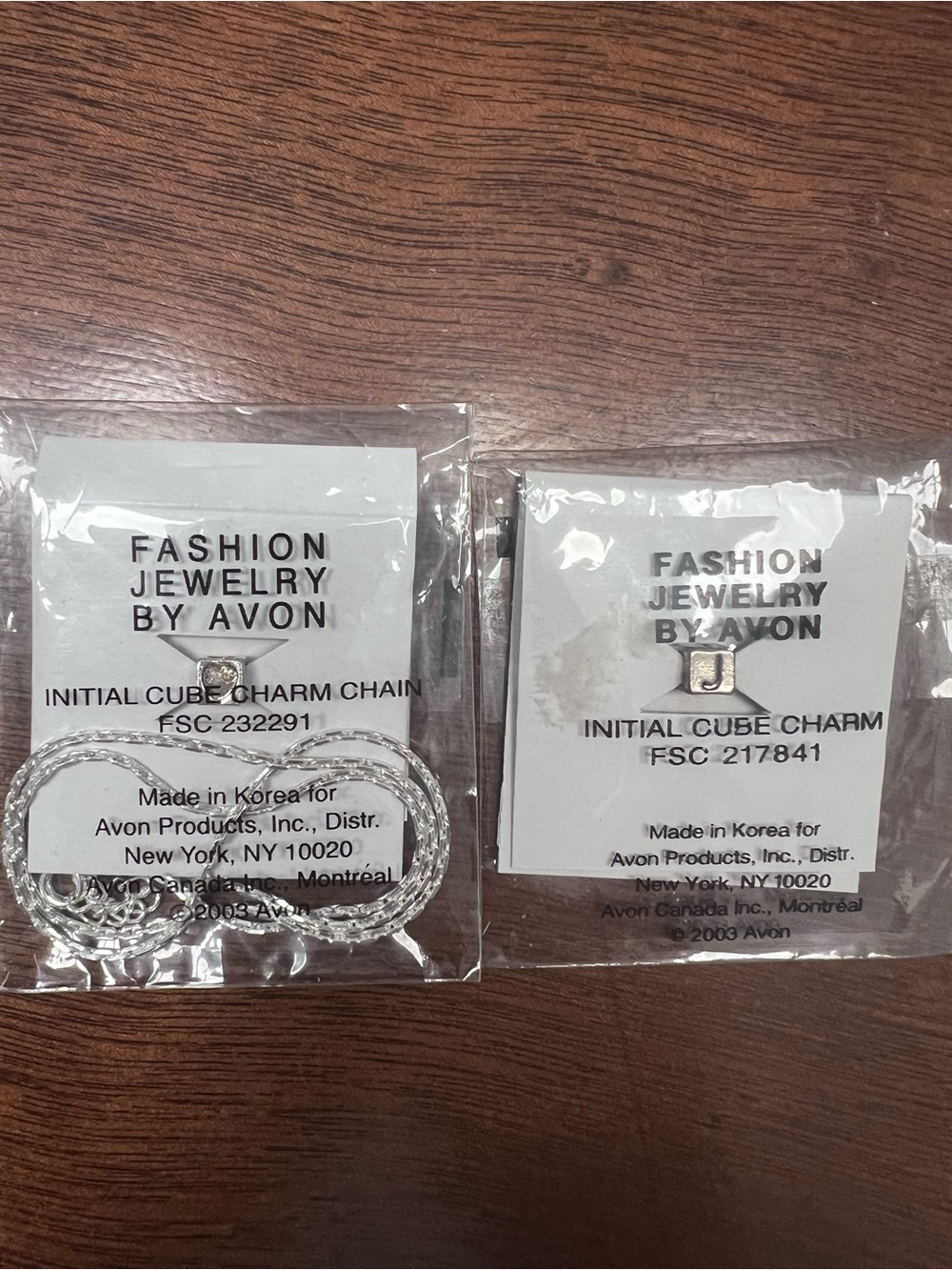 Avon 2003 Silver Initial Cube Charm with Chain Set